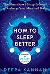 Navy blue book cover for How to Sleep Better with moons