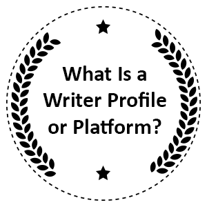 Black and white What Is a Platform or Profile in Writing stamp with stars and wreath