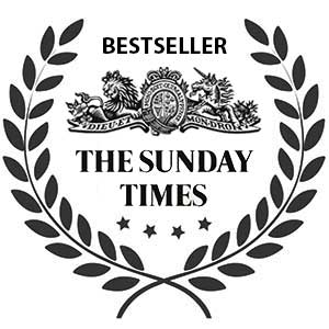 Black and white wreath with The Sunday Times bestseller list logo